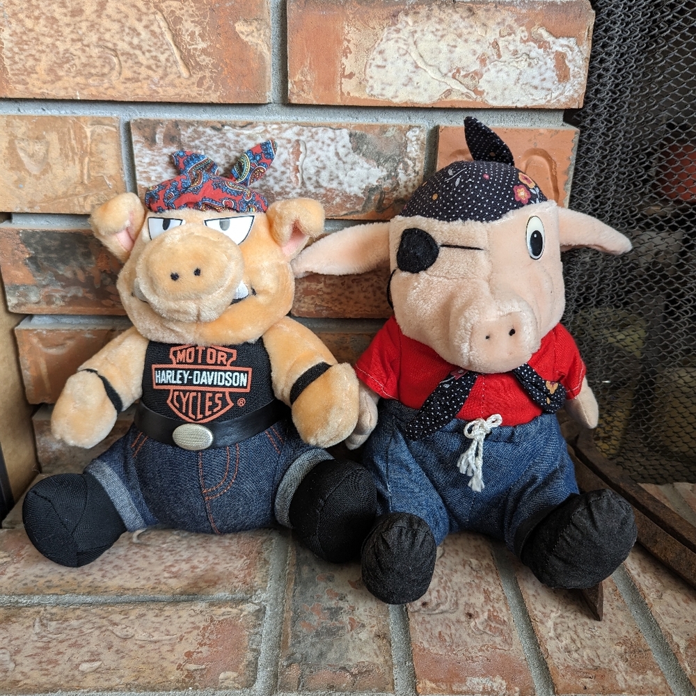 Harley Davidson Stuffed Pig Toys - Vintage - 90's - Good Used Condition